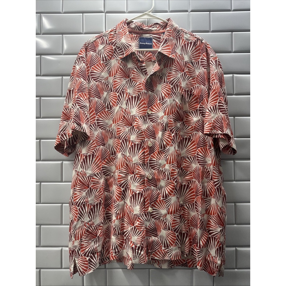 Tommy Bahama Mens Size 2XL Shell We Dance 100% Silk Button Up Short Sleeve Shirt